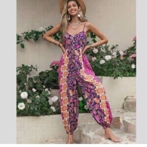 Floral Print Pink Wide-Leg Jumpsuit
